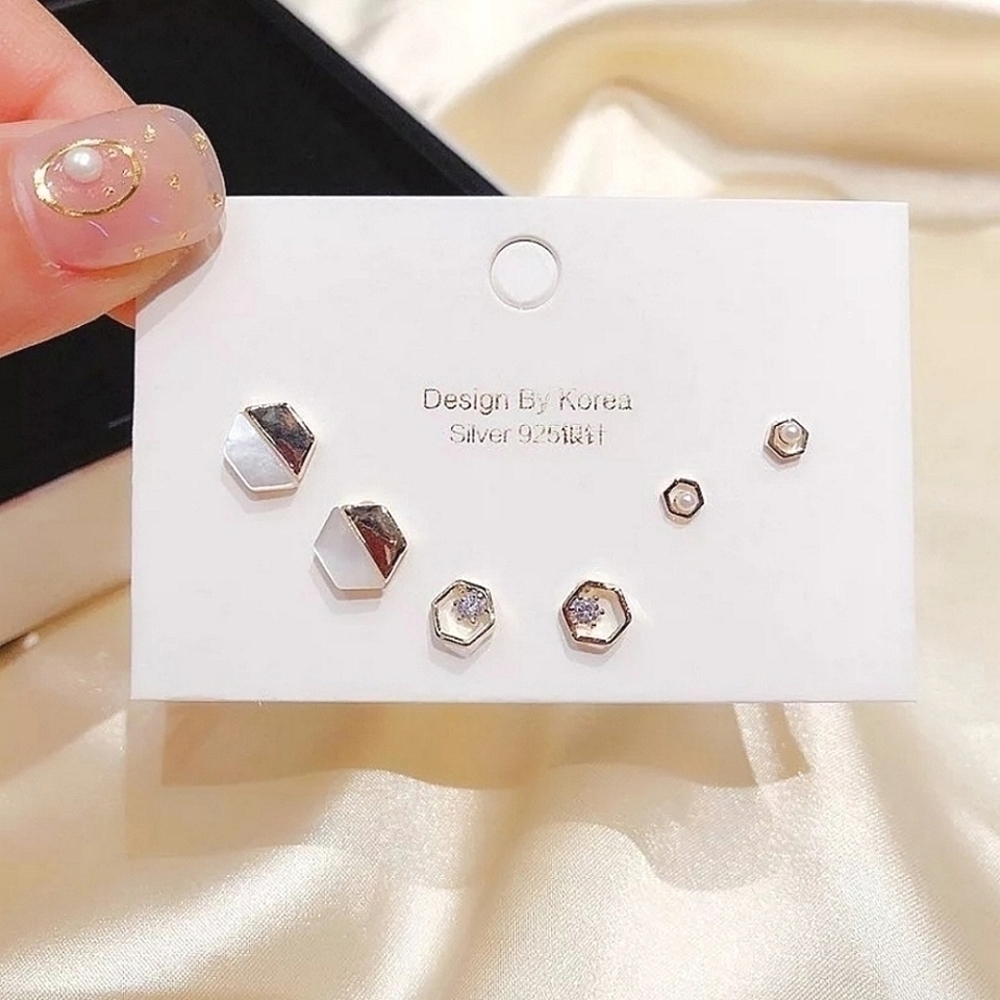 🍒 925 Hexagon Earrings Set